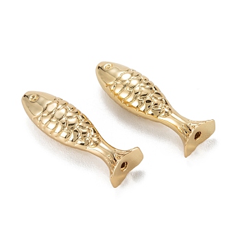 Brass Beads, Long-Lasting Plated, Lead Free & Nickel Free & Cadmium Free, Fish, Real 18K Gold Plated, 21x6.5x5mm, Hole: 1mm