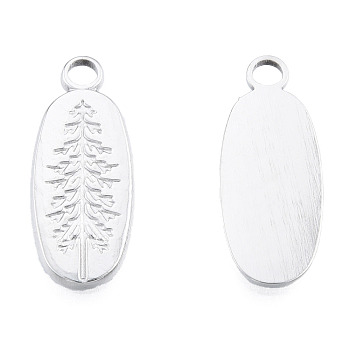 201 Stainless Steel Pendants, Oval with Tree, Stainless Steel Color, 24x9.5x1.5mm, Hole: 2.5mm