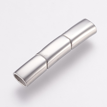 304 Stainless Steel Magnetic Clasps with Glue-in Ends, Rectangle, Stainless Steel Color, 42.5x9x6mm, Hole: 4x7mm