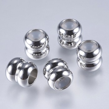 201 Stainless Steel Beads, with Plastic, Slider Beads, Stopper Beads, Column, Stainless Steel Color, 9x9mm, Hole: 3mm