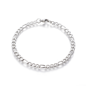 Tarnish Resistant 304 Stainless Steel Figaro Chain Bracelets, with Lobster Claw Clasps, Stainless Steel Color, 8-1/8 inch(20.5cm), 4.5mm