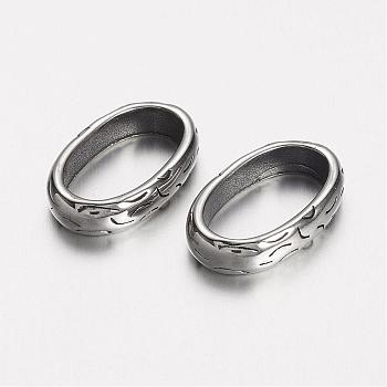 304 Stainless Steel Slide Charms, Oval, Antique Silver, 15x9.5x3mm, Hole: 7x12.5mm