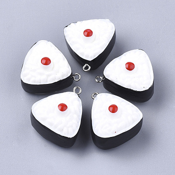 Resin Pendants, with Platinum Tone Iron Findings, Imitation Food, Rice Roll, White, 27~28x24.5x18.5mm, Hole: 2mm