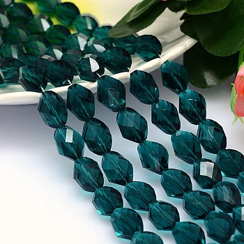 Faceted Polyhedron Imitation Austrian Crystal Bead Strands, Grade AAA, Teal, 11x8mm, Hole: 0.9~1mm, about 37pcs/strand, 15.7 inch
