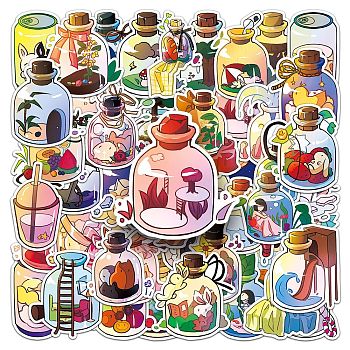 50Pcs Bottle View Theme PVC Waterproof Self-Adhesive Stickers, Cartoon Stickers, for Party Decorative Presents, Mixed Color, 55~85mm