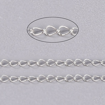Brass Twisted Chains, Curb Chains, Soldered, Oval, Lead Free & Cadmium Free, Silver Color Plated, 5x4x0.5mm