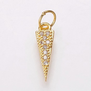 Brass Micro Pave Cubic Zirconia Charms, Triangle, Clear, Golden, 13.5x4x2mm, Hole: 3.5mm