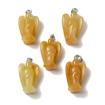 Natural Topaz Jade Pendants, Angel Charms with Platinum Plated Alloy Snap on Bails, 31~31.5x17~18x12mm, Hole: 7.5x4mm