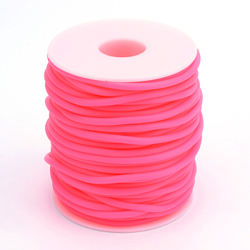 Hollow Pipe PVC Tubular Synthetic Rubber Cord, Wrapped Around White Plastic Spool, Deep Pink, 3mm, Hole: 1.5mm, about 27.34 yards(25m)/roll