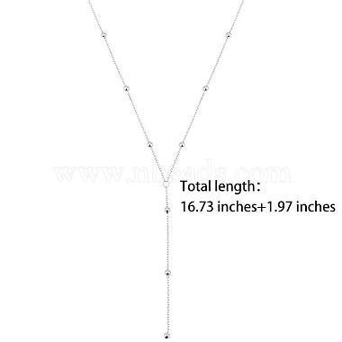 Rhodium Plated 925 Sterling Silver Y Chain Necklace for Women 18K Gold Plated Round Beads Long Dainty Y-Shaped Necklace Jewelry Gift for Women(JN1095A)-2