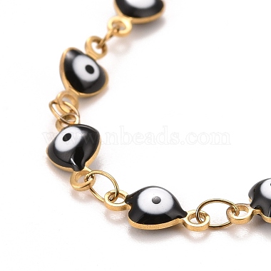 Enamel Heart with Evil Eye Link Chains Bracelet(BJEW-P271-06G-04)-2