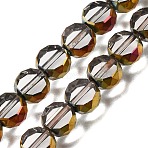 Electroplated Transparent Glass Beads Strands, Flat Round, Faceted, Colorful, 8x4mm, Hole: 1mm, about 54pcs/strand, 15.75''(40cm)(GL-CBA98F0-06A-02)