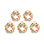 Rack Plating Alloy Enamel Pendants, Cadmium Free & Nickel Free & Lead Free, Light Gold, Christmas Wreath, Green, 18x15.5x3mm, Hole: 2mm(ENAM-N055-122)