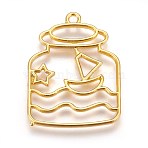 Zinc Alloy Open Back Bezel Pendants, For DIY UV Resin, Epoxy Resin, Pressed Flower Jewelry, Drift Bottle, Golden, 36x26.5x2mm, Hole: 2mm(PALLOY-WH0039-05G-A)