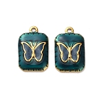 304 Stainless Steel Pendants, Rectangle with Butterfly, with Enamel, Real 18K Gold Plated, Ion Plating(IP), Teal, 20.5x13x2.5mm, Hole: 1.8mm(STAS-C152-06G-01)