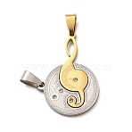 304 Stainless Steel Rhinestone Split Pendants, Couples Pendants, Flat Round & Musical Note Charms, Golden & Stainless Steel Color, 36.5x25.5x2mm, Hole: 9x4.5mm(STAS-F368-12GP)