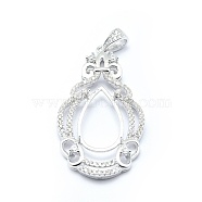 Anti-Tarnish Rhodium Plated 925 Sterling Silver Pendant Cabochon Open Back Settings, with Cubic Zirconia, Teardrop, with 925 Stamp, Platinum, 38.5x21x4mm, Hole: 5x3mm, Tray: 16.5x8mm, Pin: 0.8mm(STER-P044-02P)