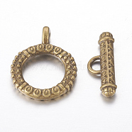 Tibetan Style Zinc Alloy Toggle Clasps, Lead Free, Cadmium Free and Nickel Free, Antique Bronze, Ring: 17.5mm wide, 23mm long, Bar: about 8mm wide, 23mm long, hole: 4mm(MLF0211Y-NF)