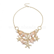 Trendy Shell Bib Beach Necklaces, Starfish and Conch Pendants, with Iron Chains and Brass Lobster Claw Clasps, Golden, 17.00 inch(43.18cm)(NJEW-N0031-01)