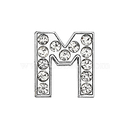 Eco-Friendly Zinc Alloy Slide Charms, with Rhinestone, Platinum Plated, Letter, Crystal, Letter.M, 12mm, Hole: 1.5x7.9mm(ALRI-WH0001-01P-M)