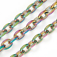 Ion Plating(IP) 304 Stainless Steel Cable Chains, Unwelded, with Spool, Rainbow Color, 8x6x1.5mm, about 32.8 Feet(10m)/roll(CHS-O008-03M)