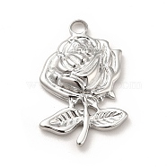 304 Stainless Steel Pendants, Rose Charms, Stainless Steel Color, 23.5x15.5x3.5mm, Hole: 2mm(STAS-H172-04P)