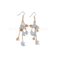 Golden Plated Brass Dangle Earrings, with Natural Aquamarine Chips, Jewely for Women, 80~84mm(EJEW-K275-01G-02)
