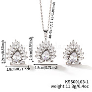 Chic Geometric Brass Rhinestones Stud Earrings & Necklaces for Woemn, Platinum, Teardrop(RP4250-3)