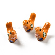 Handmade Printed Porcelain Beads, Pigeon, Orange, 12.5~13x17~19x7~8.5mm, Hole: 1.5mm(PORC-F005-04G)