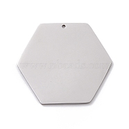 304 Stainless Steel Pendants, Manual Polishing, Stamping Blank Tag, Laser Cut, Hexagon, Stainless Steel Color, 29x26x0.8mm, Hole: 0.8mm(STAS-L238-087-1P)