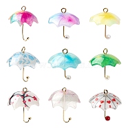 18Pcs 9 Style Printed Acrylic Pendants, Umbrella, Mixed Color, 20~24x18~20x18~20mm, Hole: 1.2~1.8mm, 2pcs/style(KY-LS0001-28)