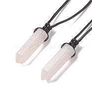 Natural Rose Quartz Bullet Pendant Necklace with Waxed Cords for Women, 16.14~32.68 inch(41~83cm)(NJEW-M196-02H)