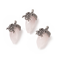 Natural Rose Quartz Pendants, Faceted Acorn Charms, with Antique Silver Tone Brass Spider Findings, 40.5~41x18.5x21~24mm, Hole: 5.5x6mm(G-C051-03A)