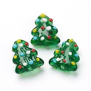 Handmade Lampwork Beads, Christmas Tree, Bumpy, Green, 17~18x14.5~15x7.5~8mm, Hole: 2mm, about 20pcs/strand, 13.78''(35cm)(LAMP-J092-06)