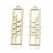 Rack Plating Alloy Pendants, Cadmium Free & Lead Free, Hollow, Rectangle with Flower, Light Gold, 34x8x1mm, Hole: 1.5mm(PALLOY-N175-17LG)
