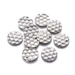 Non-Tarnish 201 Stainless Steel Pendants, Textured, Flat Round with Honeycomb , Stainless Steel Color, 20x0.7mm, Hole: 2mm(STAS-L234-109P)