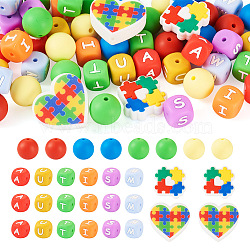 54Pcs 12 Style Food Grade Eco-Friendly Silicone Beads, Chewing Beads For Teethers, DIY Nursing Necklaces Making, Mixed Color, 24.5x25x8mm, Hole: 2.5mm(SIL-TA0001-66)