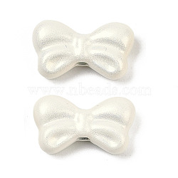 Spray Painted Alloy Beads, with Glitter Powder, Bowknot, Lead Free & Nickel Free & Cadmium Free, White, 7.5x13.5x4mm, Hole: 1.6mm(PALLOY-S038-10B)