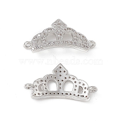 Brass Micro Pave Clear Cubic Zirconia Connetor Charms, Crown Links, Platinum, 12x21x3mm, Hole: 0.8mm(KK-E068-VB046)