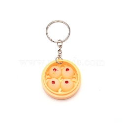 Plastic Keychain, with Platinum Iron Split Key Rings, Imitation Food, Bamboo Steamer with Steamed Bun, Gold, 9.7~9.9cm(KEYC-WH0026-06)