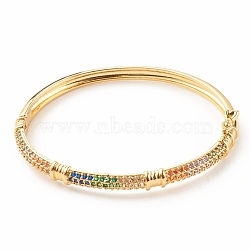 Colorful Cubic Zirconia Hinged Bangle, Brass Jewelry for Women, Cadmium Free & Lead Free, Real 18K Gold Plated, Inner Diameter: 2x2-1/4 inch(5.15x5.75cm)(BJEW-B054-14G)
