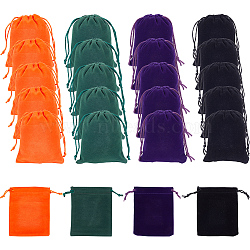 BENECREAT 24Pcs 4 Colors Velvet Cloth Drawstring Pouches, Jewelry Bags for Halloween Candy Storage, Rectangle, Mixed Color, 12x10cm, 6pcs/color(TP-BC0001-04)