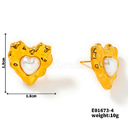 Fashionable Stainless Steel Stud Earrings, Golden, Heart, 19x18mm(ZI8311-11)