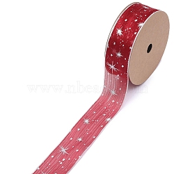 20 Yards Silver Stamping Star Organza Ribbons, Garment Accessories, Gift Packaging, FireBrick, 1 inch(25mm), 20 Yards/Roll(PW-WG89757-01)