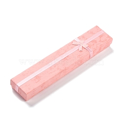 Kraft Paper Jewelry Boxes, Necklace/Watch Boxes, with Sponge, Rectangle with Bowknot, Pink, 20.25x4.2x2.4cm(CON-P018-01A)