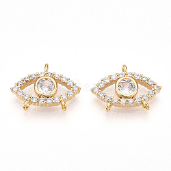 Brass Pave Clear Cubic Zirconia Charms, Evil Eye, Real 18K Gold Plated, 11x15.5x3mm, Hole: 1~1.2mm(KK-N254-170G)