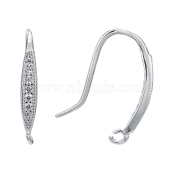 Anti-Tarnish Rhodium Plated 925 Sterling Silver Earring Hooks, with 925 Stamp, with Cubic Zirconia, Platinum, 15x2.5x1.5mm, Hole: 1mm, 20 Gauge, Pin: 0.8mm(STER-K168-096P)