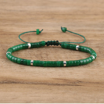 Natural Green Jade Beaded Braided Bracelets, Adjustable Women's Bracelets, 