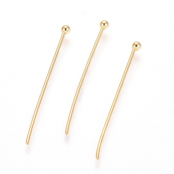 304 Stainless Steel Ball Head Pins, Real 24k Gold Plated, 25x0.8mm, 20 Gauge, Head: 2mm