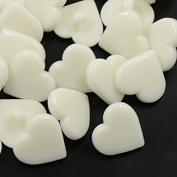 Acrylic Shank Buttons, Lovely Heart Button for Costume Design, 1-Hole, Dyed, White, 17x17x3mm, Hole: 2mm